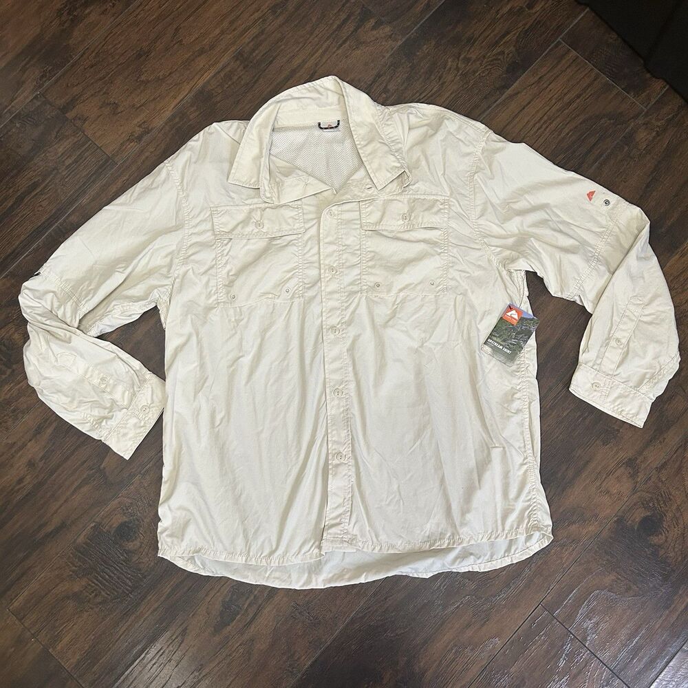 Ozark Trail Men's UPF 50+ Upstream Long Sleeve Button Shirt XL Light Tan Fishing